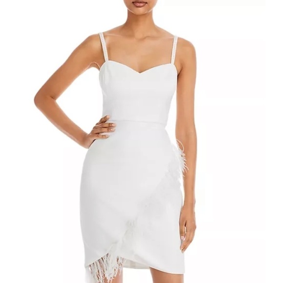 AQUA Feather Trim Dress SWEETHEART NECK Feather, New White gardenia size 0 - Picture 6 of 12